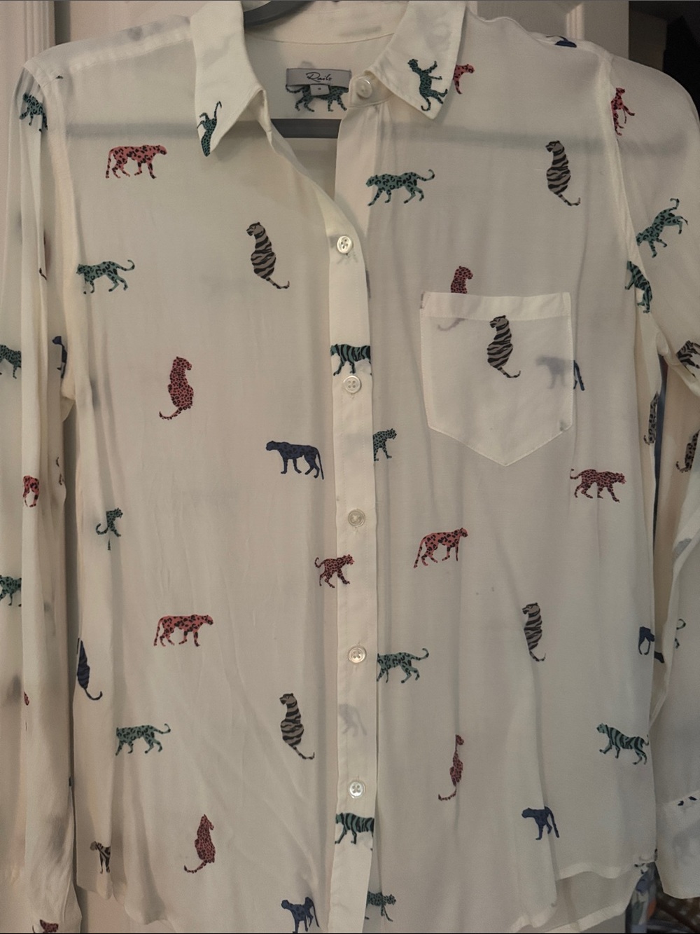 Rails Kathryn White Button-Down Shirt with Wild Multi Cat Motif